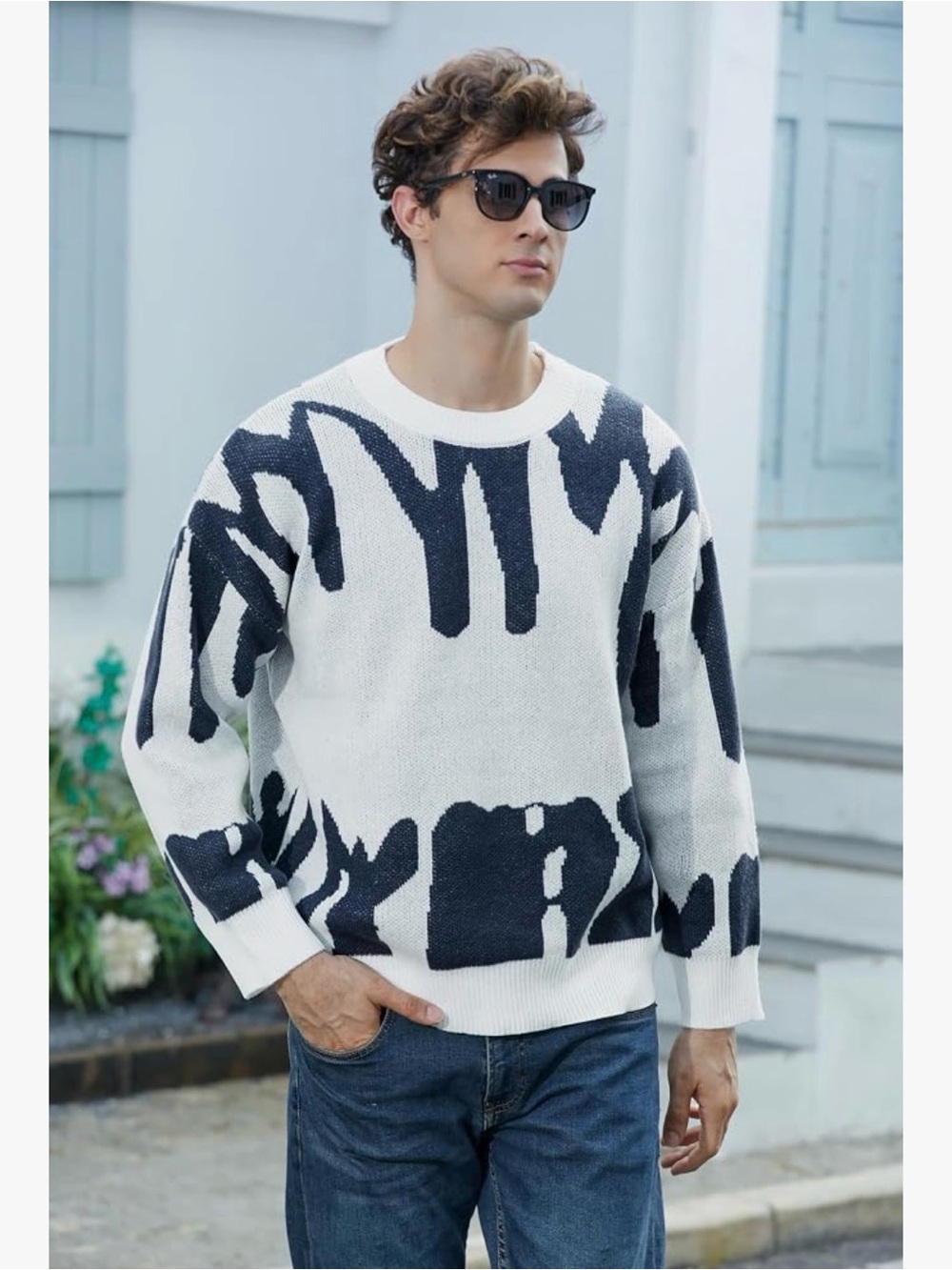 ZAFUL Men's Oversized Sweater Y2K Aesthetic Flame Crewneck